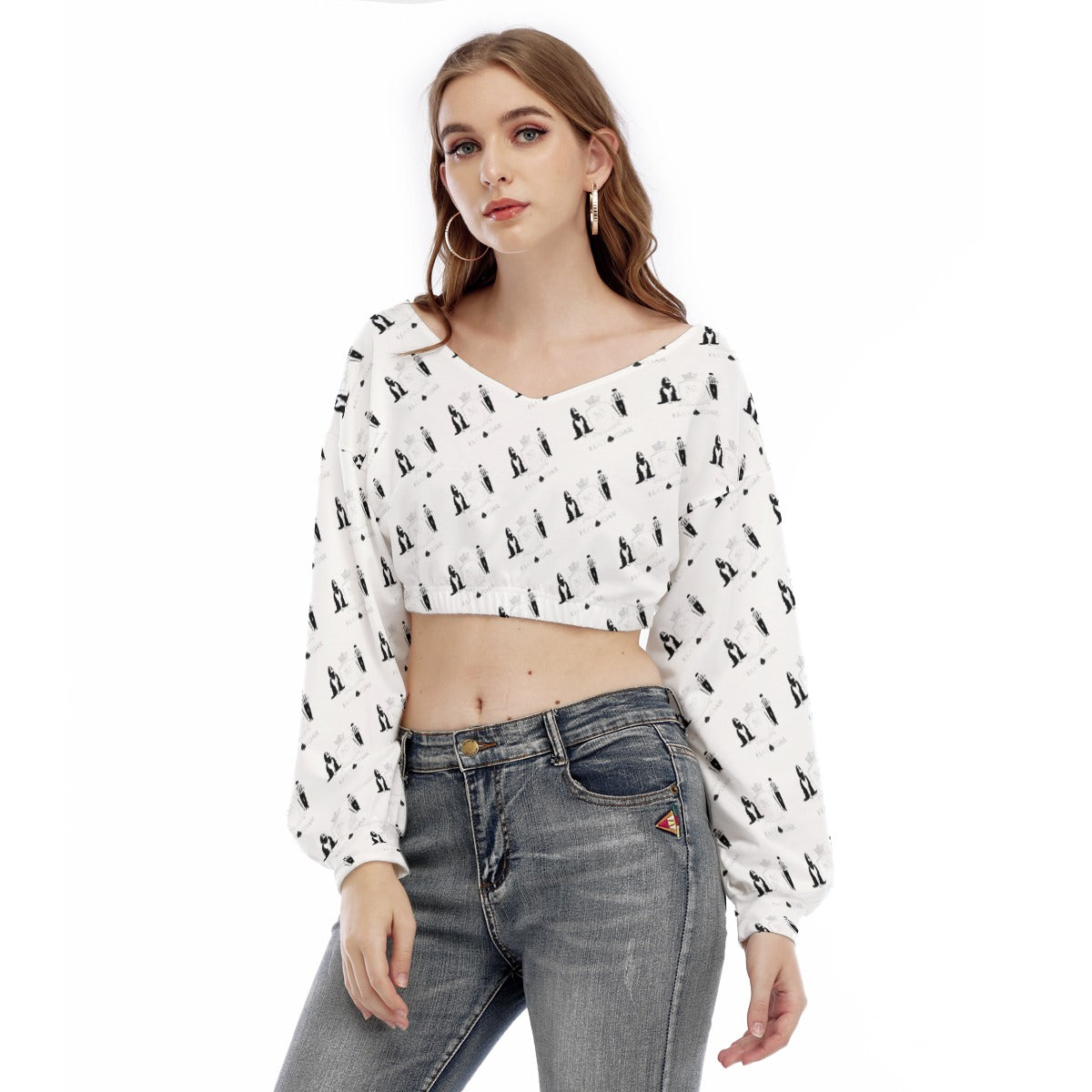 BLAK G3AR Women's V-neck Long Sleeve Cropped Sweatshirt