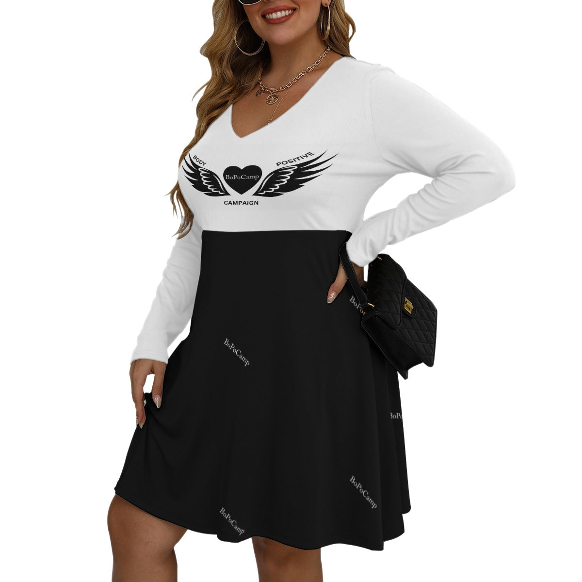BLAK G3AR Women's V-neck Long Sleeve Dress (Plus Size)