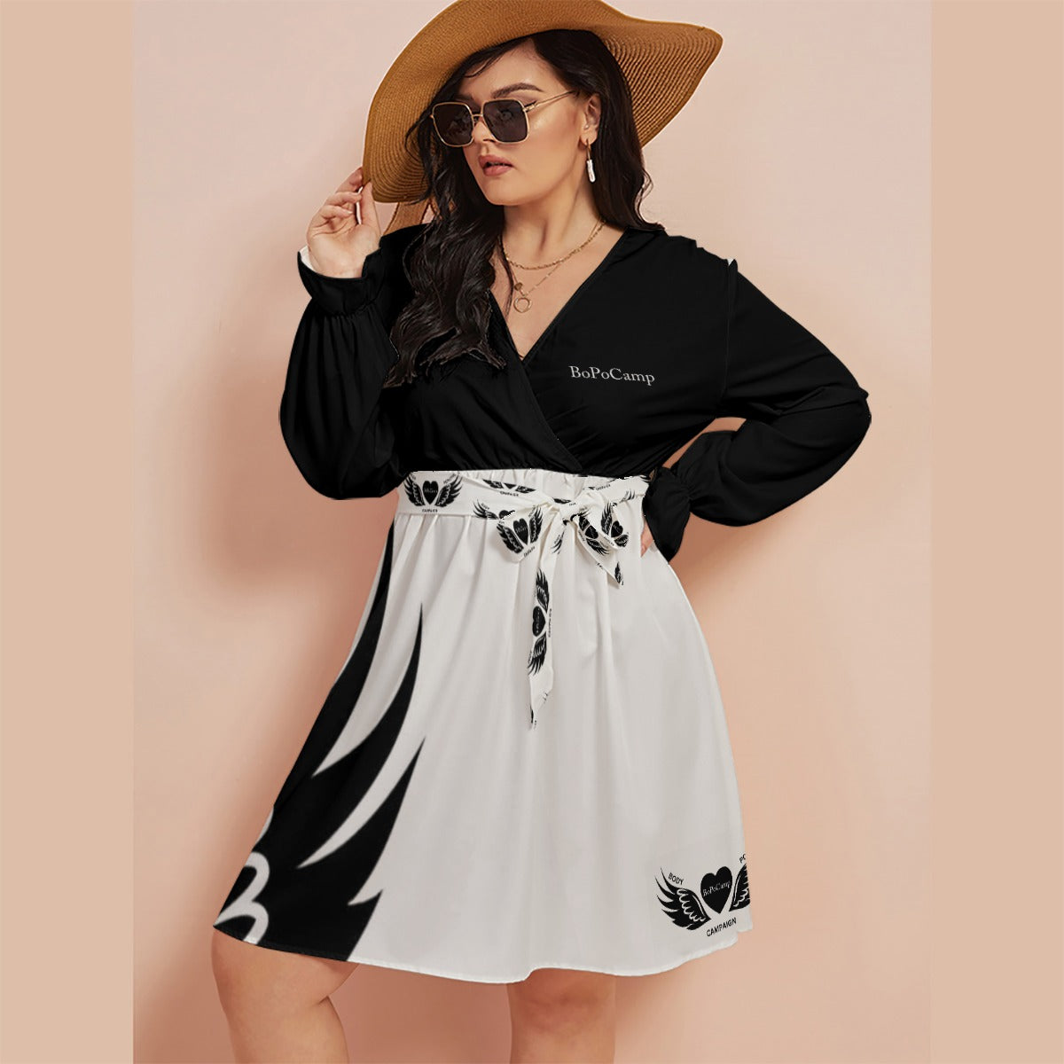 BLAK G3AR Women's V-neck Dress With Waistband (Plus Size)
