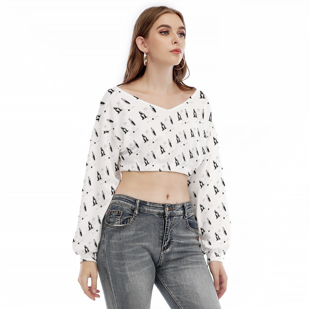 BLAK G3AR Women's V-neck Long Sleeve Cropped Sweatshirt