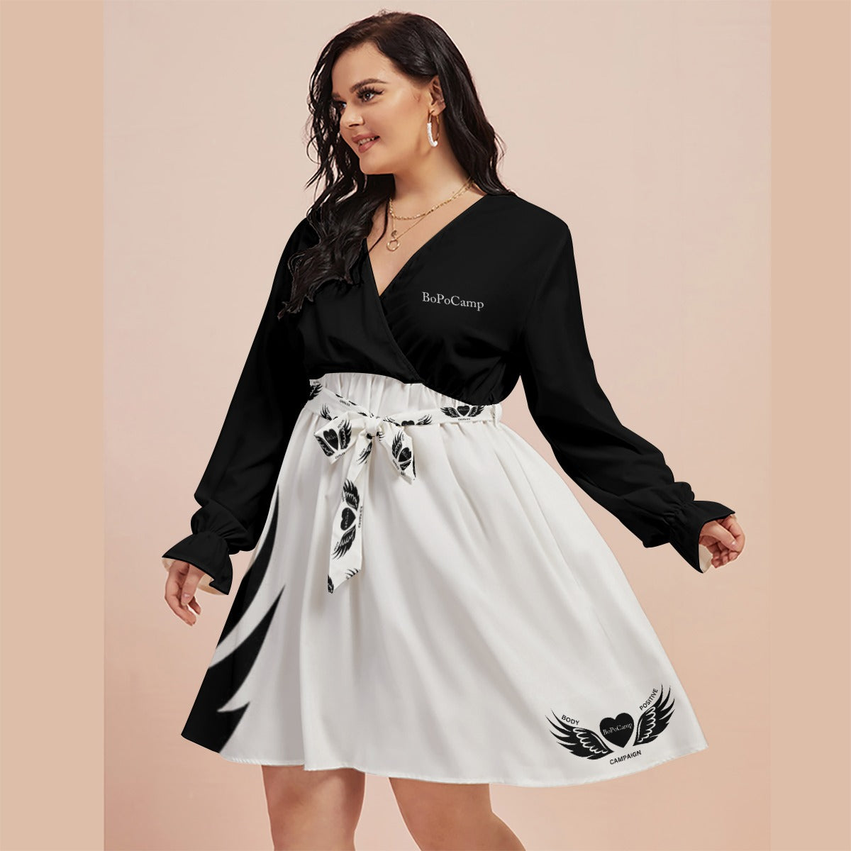 BLAK G3AR Women's V-neck Dress With Waistband (Plus Size)
