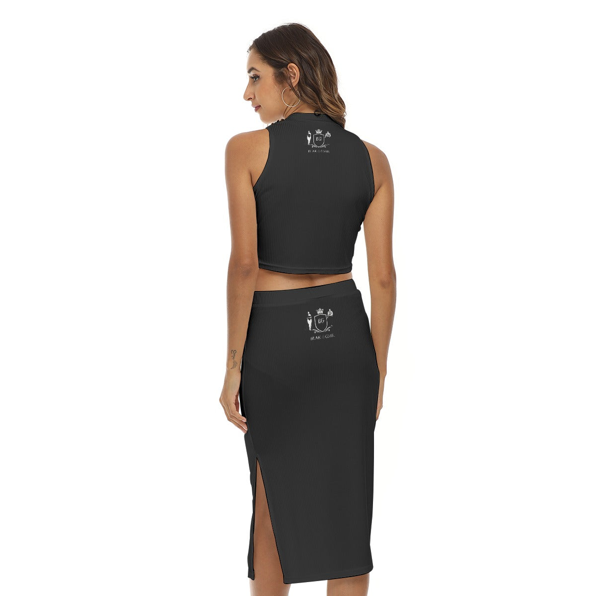BLAK G3AR Women's Tank Top & Split High Skirt Set Black
