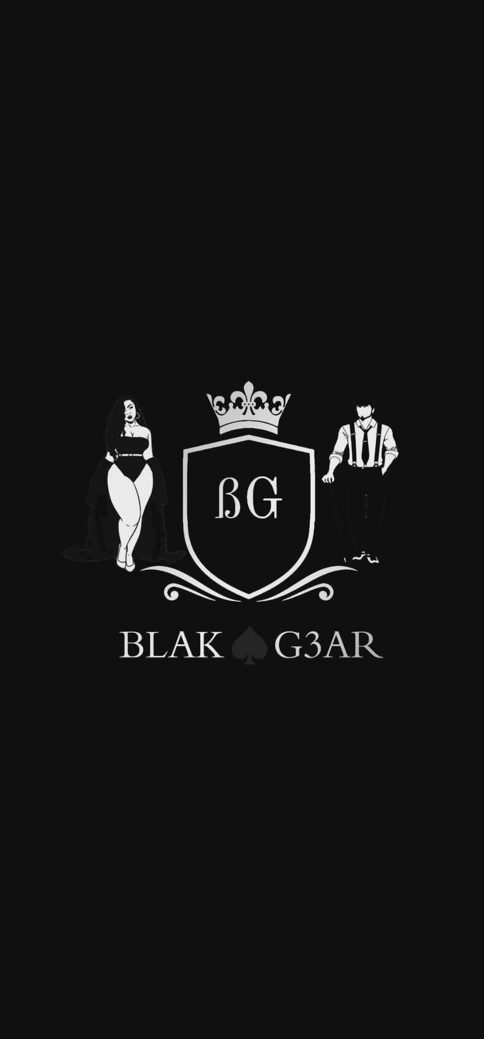 Black background with 'BLAK G3AR' logo featuring a shield and two figures.